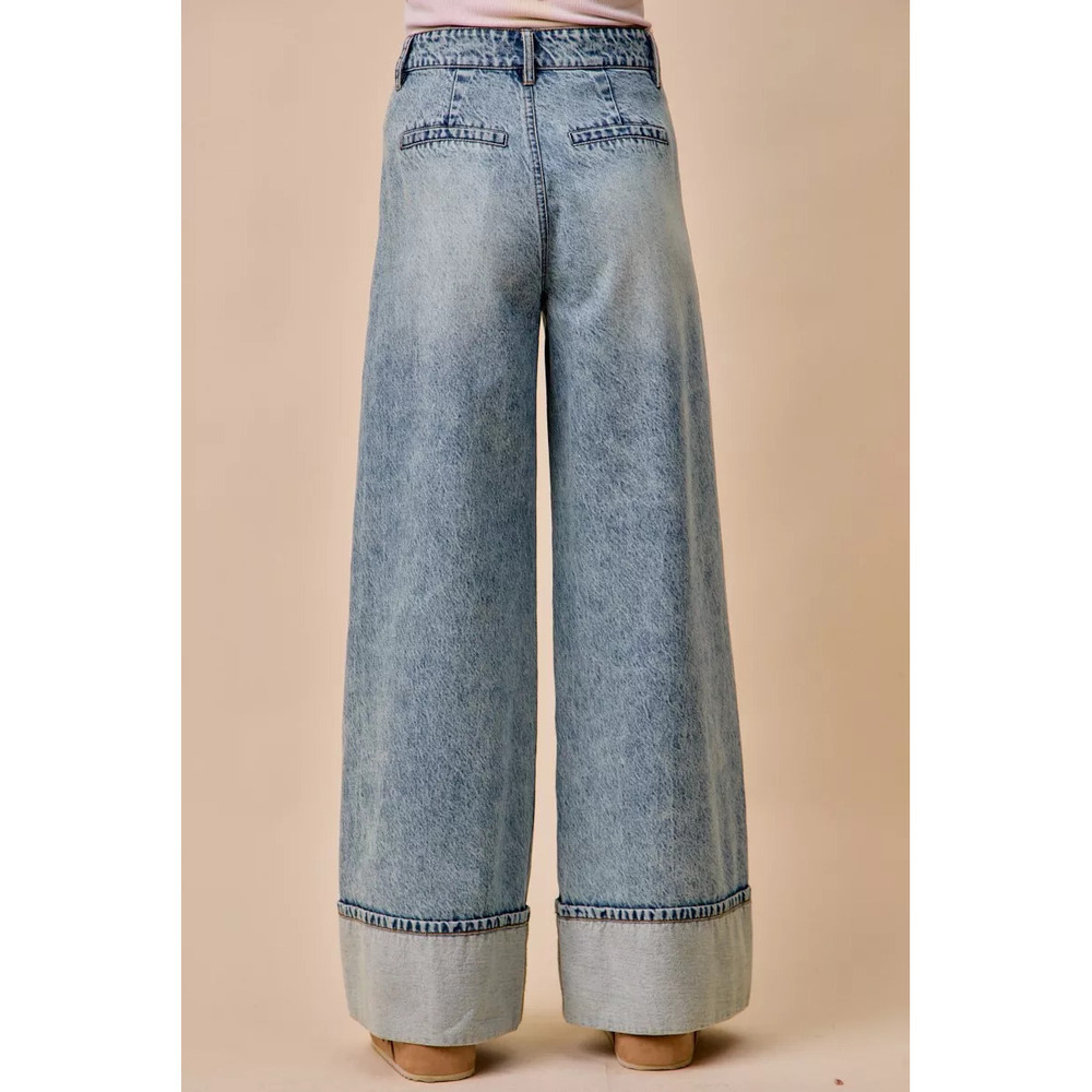 SO ME Mid Rise Plated Wide Leg Denim Jean - Picture 4 of 4